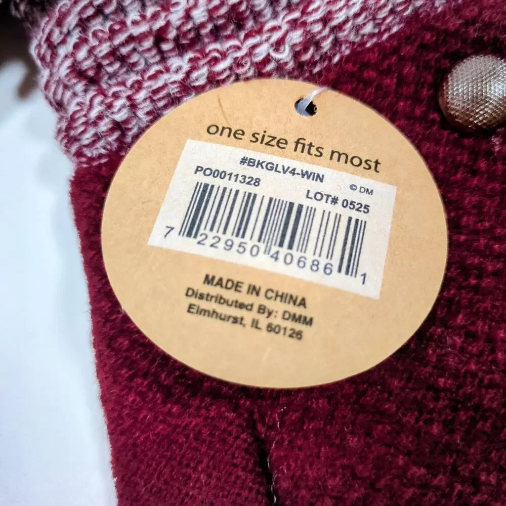 Britt's Knits Originals Women's Wine Burgundy Knit Gloves Button Accent NWT